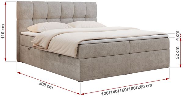 Boxspringbett mit Kopfteil und Topper, Doppelbett - RICO - 120x200cm - Beige Stoff - H4 Bild 5