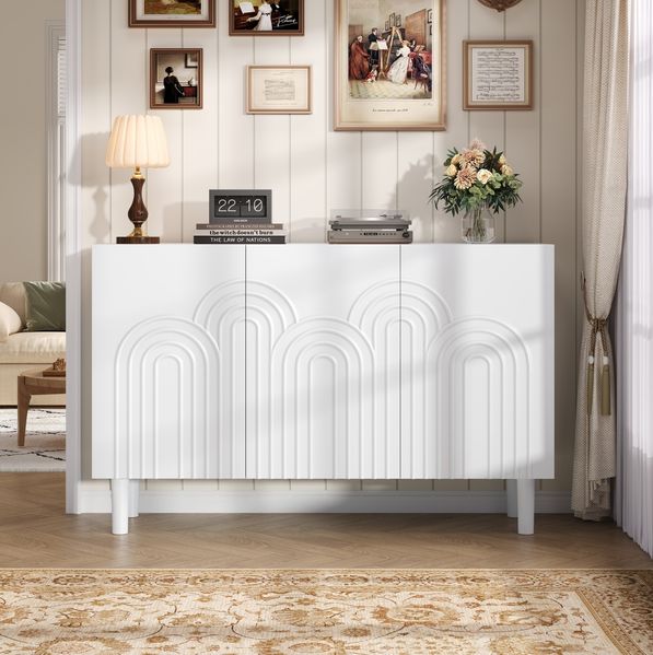 Sideboard Weiß, 120x38,5x79 cm mit 3 Türen, verstellbaren Trennwänden & erhöhten Beinen