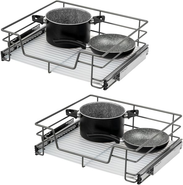 Teleskopschubladen 2er Set - für 60 cm Schrank mit Einlegeboden, aus Metall, (Grau)