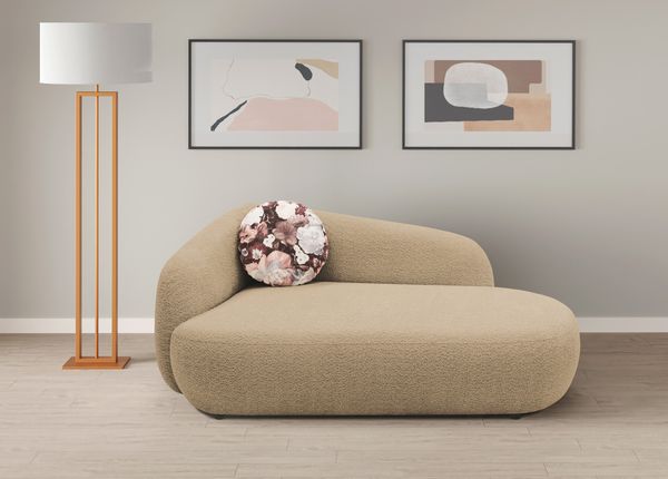 DOMO. collection Recamiere 700013, Liege mit Zierkissen, oval, Füße mit Filzgleitern, Chaiselongue, Sofa, Polstergarnitur, 183 x 105 x 75 (BxTxH), braun (taupe)