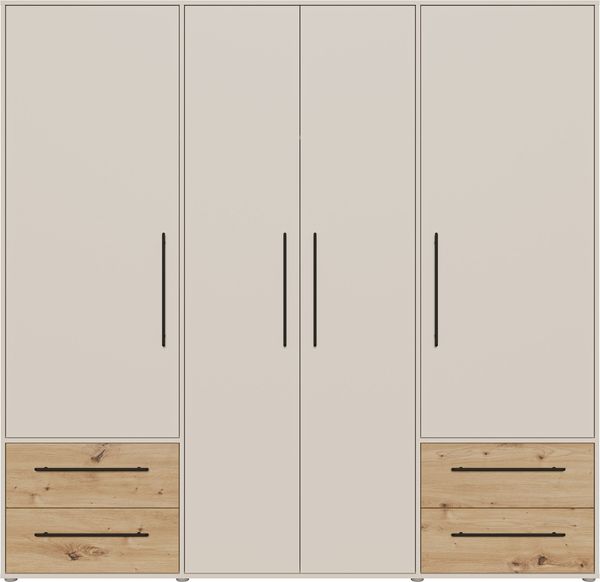 Drehtürenschrank >MOKKARIS< sandfarbig / Artisan Eiche Dekor - 205,9x200,1x58,8cm (BxHxT)