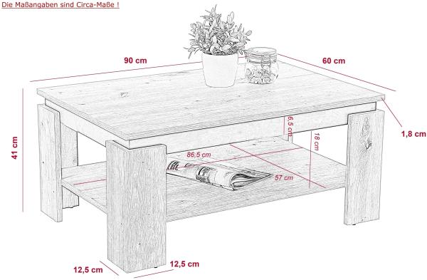 Couchtisch >TIM II< in Artisan Eiche aus Holzwerkstoff - 90x40x60cm (BxHxT) Bild 3