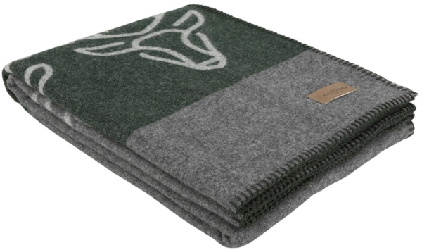 Eskimo Wohndecke Zernez grün/grau Hirschkopf Merinowolle 140x180