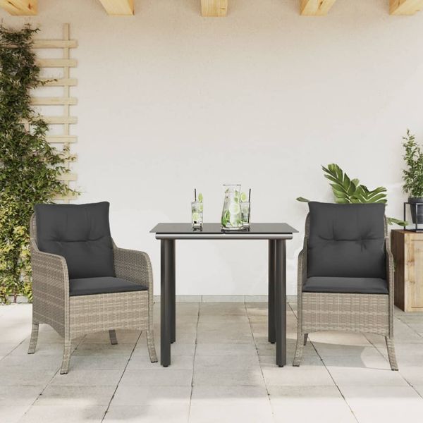 vidaXL 3-tlg. Garten-Essgruppe mit Kissen Hellgrau Poly Rattan 3211997