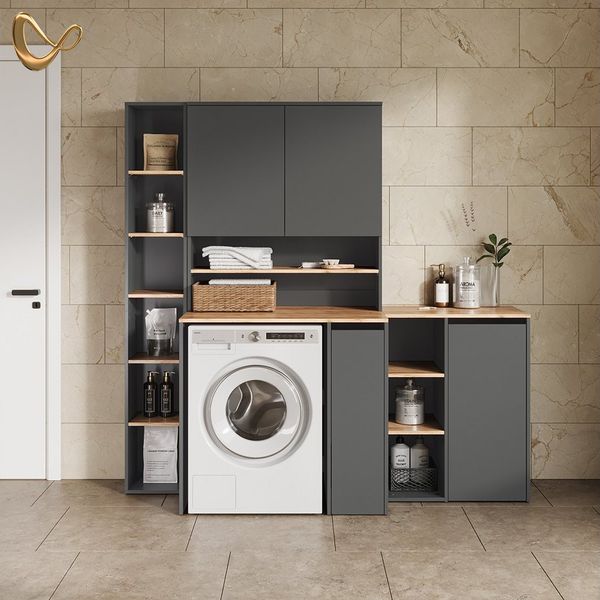 Livinity® Hochschrank Paolina, Anthrazit/Goldkraft Eiche, 30 x 188.6 cm (1-St)