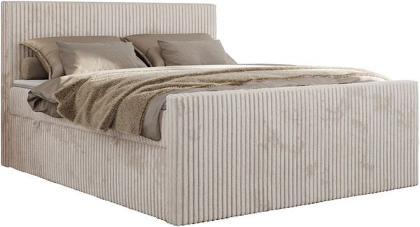 Boxspringbett, Doppelbett mit zwei Bettkästen und hohem Kopfteil aus Cordstoff - TILIANO DUO - 200 x 200 cm - Beige Cord - H4 Bild 5