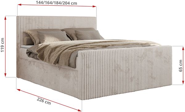 Boxspringbett, Doppelbett mit zwei Bettkästen und hohem Kopfteil aus Cordstoff - TILIANO DUO - 200 x 200 cm - Beige Cord - H4 Bild 6