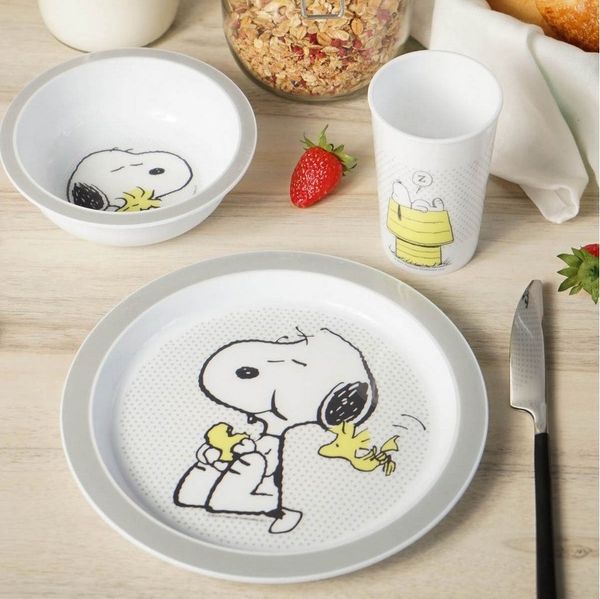 Geda Labels GmbH Kindergeschirr-Set Kindergeschirr Snoopy Cute & Cuddly 3teilig PP, 1 Personen, PP, mit bedruckter Kartonverpackung