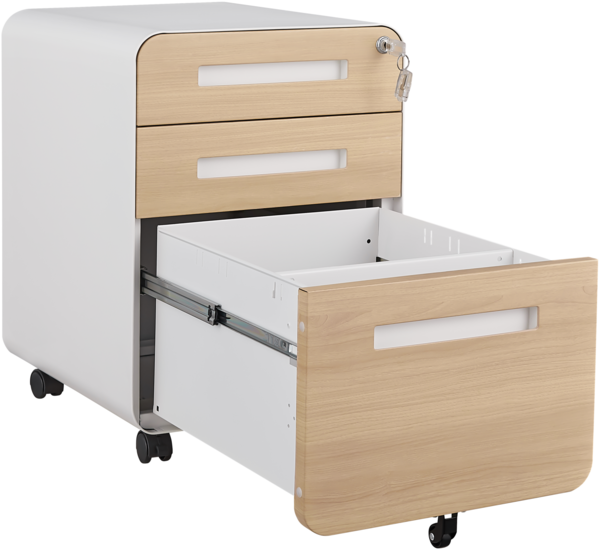 3-Schubladen Rollcontainer für Büro unter dem Tisch, weiß, aus Metall, abschließbar, vielseitig einsetzbar Bild 6