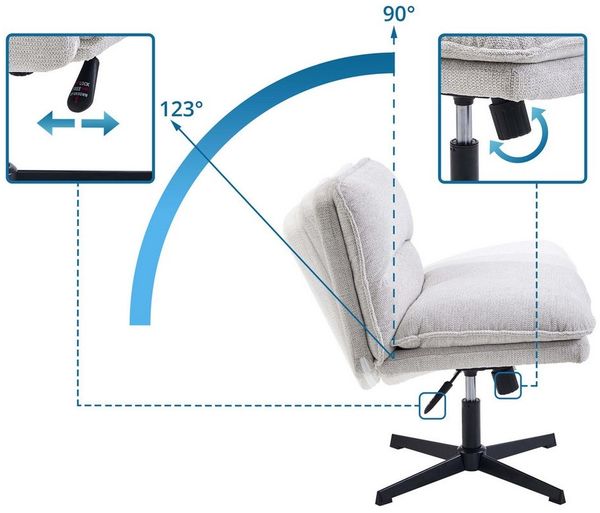 hjh LIVING Bürostuhl ohne Armlehnen, breiter Schneidersitz Stuhl mit gepolsterter Sitzfläche, ergonomischer Criss Cross Chair für Home Office, Wohnzimmer (Hellgrau) Bild 2