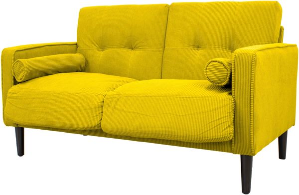 GARDENIA Festes Sofa Bezug aus Samt und Füllung aus Polyester, mit Beinen aus Holz und abnehmbaren Kissen Joy, Senf, 130 x 75 x 73 cm