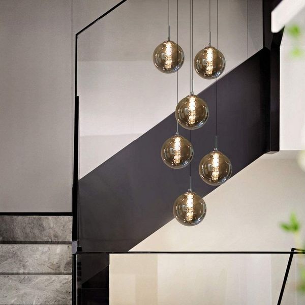 ZMH Pendelleuchte LED Höhenverstellbar Kronleuchter Glas Wohnzimmerlampe, LED wechselbar, Warmweiß, 6 Flammig