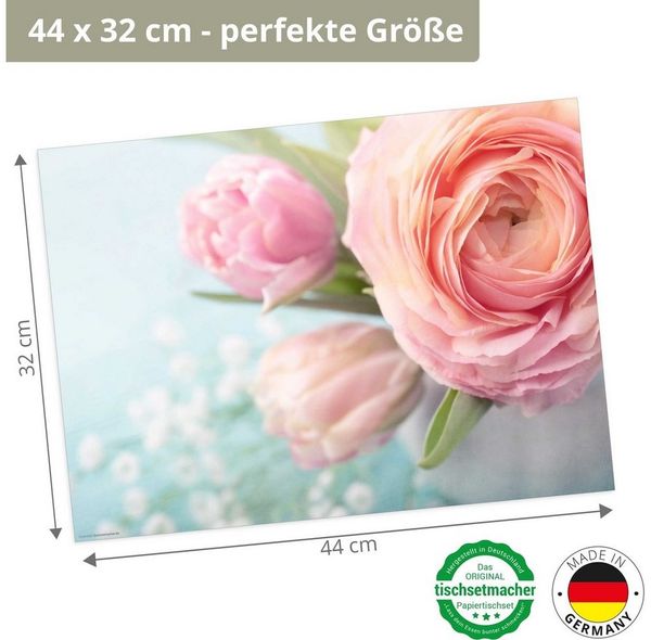 Tischsetmacher Platzset Tischset Frühling, Ostern & Blumen - Rosa Rosen, (aus Naturpapier in Aufbewahrungsmappe, 12-St, 44 x 32 cm / rosa), Made in Germany
