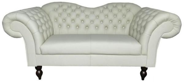 Casa Padrino Chesterfield 2er Sofa Venedig - Echt Leder Weiß