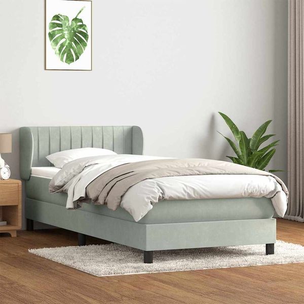 vidaXL Boxspringbett mit Matratze Hellgrau 80x210 cm Samt 3317673