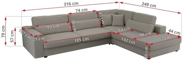 Freistehendes Ecksofa mit lose Kissen, L-form - SAVONA - rechts - Grau Boucle Bild 7