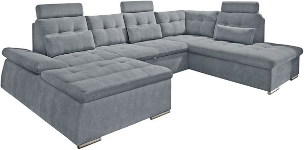 Wohnlandschaft >NALO< Schlaffunktion, Kopfstützen, Bezug anthrazit - 324x103x219 (BxHxT)
