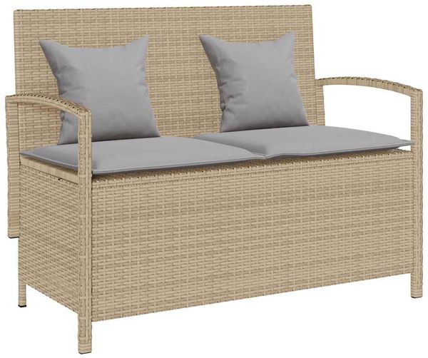 vidaXL Gartenbank mit Stauraum und Kissen Beige Poly Rattan 4104214