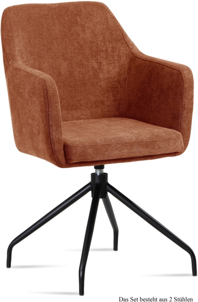 Armlehnstuhl drehbar (2er-Set) Donnie 57x87x60 Schwarz/Cognac