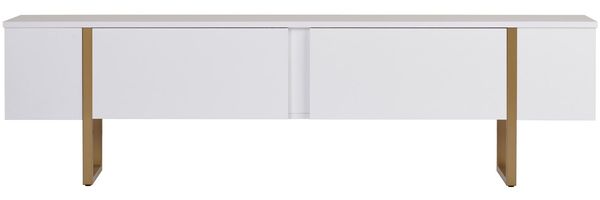Modern TV Stand with Elegant White & Gold Finish, 180 x 50 x 30 cm | 100% Melamine Coated Particle Board, 18 mm Thickness | Stylish & Functional Design for Contemporary Living Rooms