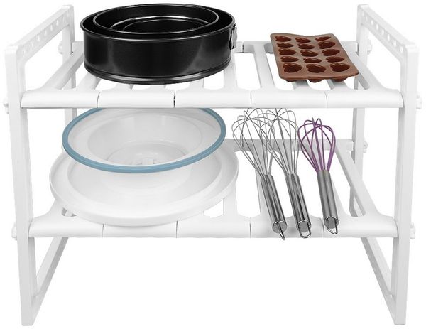 JEOBEST Küchenregal Küchenregal, Erweiterbarer, 2 Ebenen, Metallrahmen, Verstellbarer Küchen-Organizer