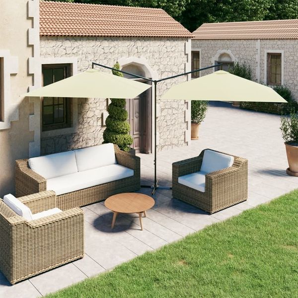 Doppel-Sonnenschirm, Sonnenschirm, Gartenschirm mit Stahl-Mast 600x300 cm Sandweiß