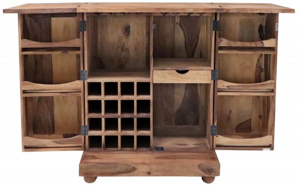 Aufklappbarer Barschrank 80x105x55 aus indischem Sheesham-Holz