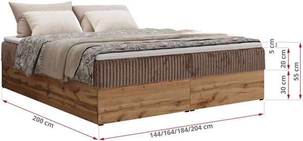 Polsterbett mit Bettkasten, Boxspringbett ohne Kopfteil WOOD ZERO, 7-Zonen Multipocket-Matratze und Topper, modernes Bett für Schlafzimmer - Braun Cordstoff - 140 x 200 cm - H3 Bild 6
