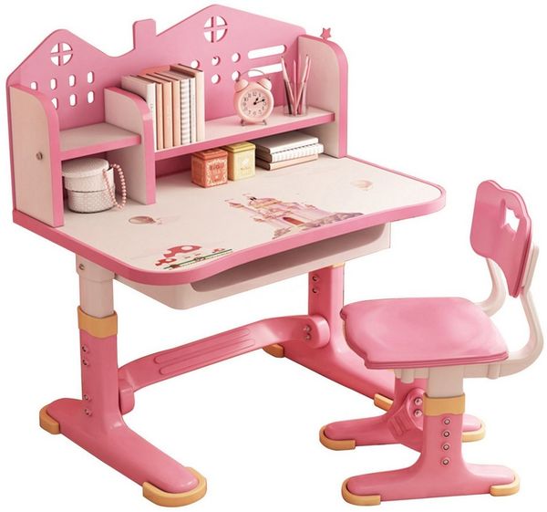 Rutaqian Kinderschreibtisch Kinder Schreibtisch mit Stuhl Höhenverstellbar Schreibtischset (1 Schreibtisch, 1 Stuhl), 105 cm Kinderschreibtisch mit Schublade & höhenverstellbarem Stuhl