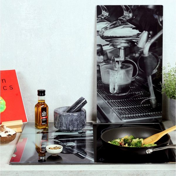 KESPER | Glasschneideplatte/Herdabeckplatte/Buffetplatte, Material: ESG-Sicherheitsglas, Maße: 50 x 28,5 cm, Stärke: 0,4 cm, Fußhöhe: 3 mm, Motivfolie: Espresso Grau | 37533 13