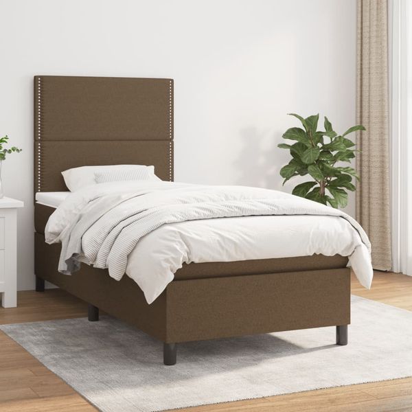vidaXL Boxspringbett mit Matratze Dunkelbraun 90x190 cm Stoff 3141660