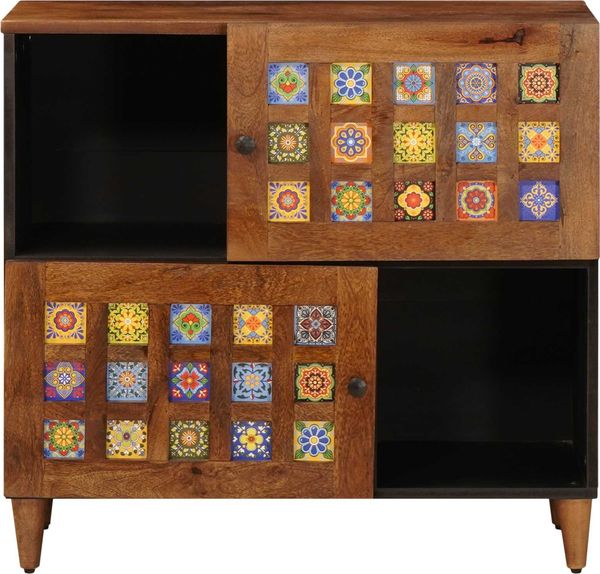 vidaXL Sideboard mit Speicher Walnuss 80 x 33 x 75 cm Massivholz Mango 4018251 Bild 3