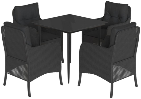 vidaXL 5-tlg. Garten-Essgruppe mit Kissen Schwarz Poly Rattan 3211921