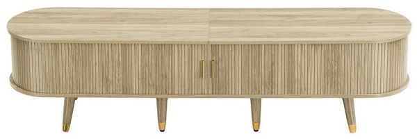 KLAM HOME Lowboard TV-Schrank 175 cm mit Rattan-Schiebetür, Walnussoptik & viel Stauraum (mit Schubladen & Schrank – natürliches Design), Landhausstil Fernsehtisch aus MDF mit offenen Fächern Bild 4