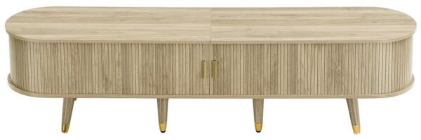 KLAM HOME Lowboard TV-Schrank 175 cm mit Rattan-Schiebetür, Walnussoptik & viel Stauraum (mit Schubladen & Schrank – natürliches Design), Landhausstil Fernsehtisch aus MDF mit offenen Fächern