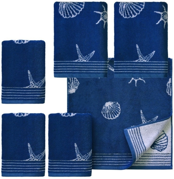 Dyckhoff Handtuch Set Seashell, Walkfrottee (Set, 6-St), mit Muschelmuster, 2 Handtücher (50x100 cm), 1 Duschtuch (70x140 cm)