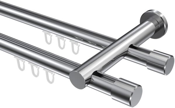 Innenlauf-Gardinenstangen-Set Platon Santo 140 cm, 2-läufig, 20 mm Ø Chrom