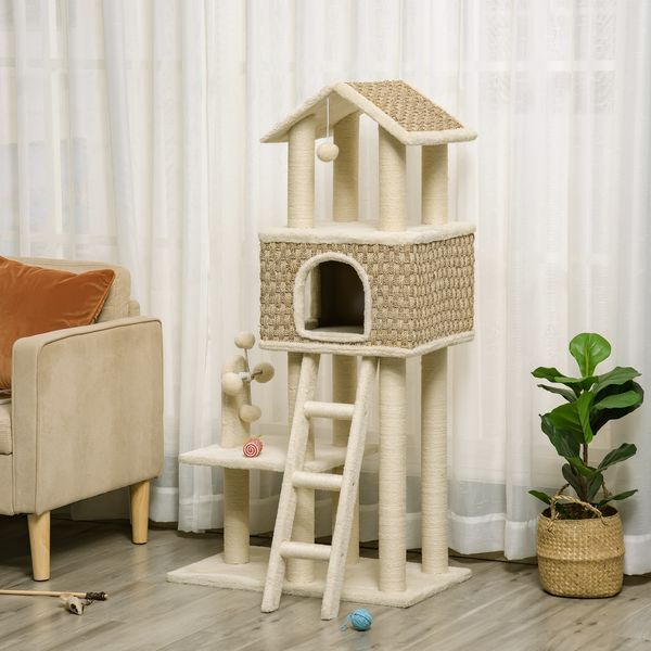 Kratzbaum Katzenbaum mit Höhle Schlafhaus Kratzstamm Sisal Plüsch Spielturm für Katzen