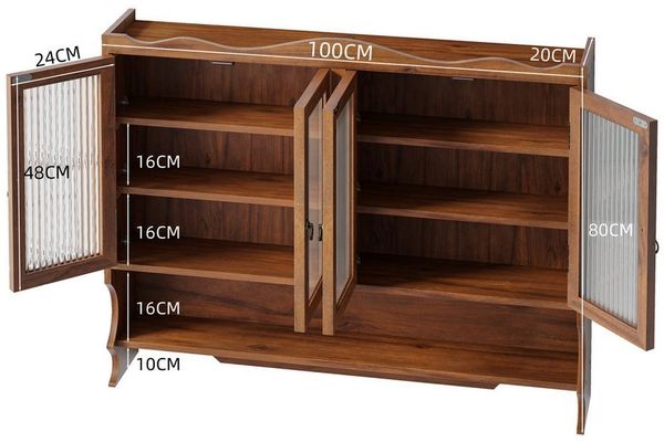 Celya Wandhängeschrank 100 cm Retro-Wandschrank mit 4 Türen, zwei Ablageflächen und einem offenen Hakenregal