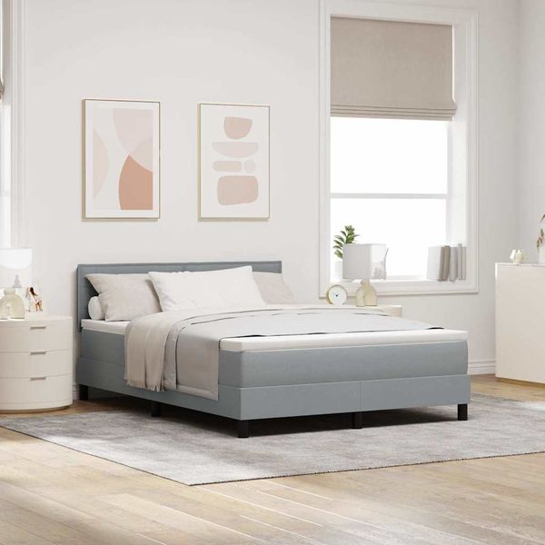 vidaXL Boxspringbett mit Matratze mit LED Hellgrau 140 x 190 cm Stoff 3342128