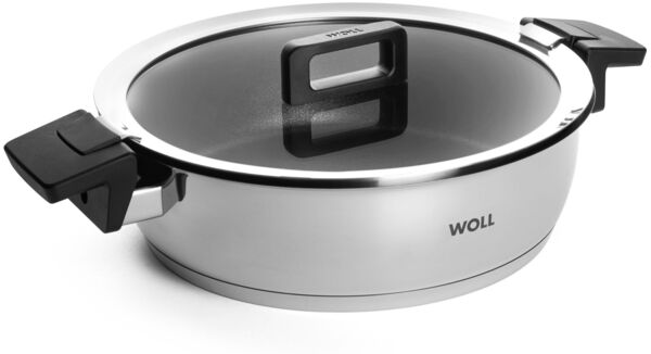 WOLL Concept Bratentopf mit Deckel, 3‑fach Antihaftbeschichtung & innovativem 3‑Positionen-Glasdeckel, Ø 28 cm × 8 cm (4,8 l), Edelstahl 18/10, für alle Herdarten inkl. Induktion, spülmaschinen‑ & backofenfest bis ca. 200 °C