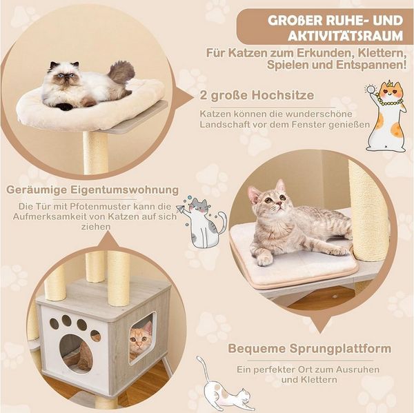 KOMFOTTEU Kratzbaum 6-stufiger Katzenbaum, mit gemütlicher Matten, Sisalstämmen & Katzenhaus