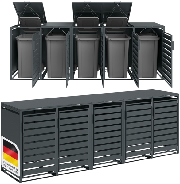 STEELSØN 'Kestra' Mülltonnenbox für 5 Tonnen je 240 Liter, anthrazit, Mülltonnenverkleidung aus Stahl, wetterfest, 116x80x337 cm