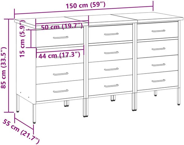 vidaXL Werkbank mit Schubladen 3 pcs Rot und Grau 150 x 55 x 85 cm 3321369 Bild 11