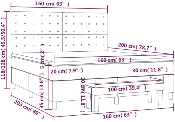 vidaXL Boxspringbett mit Matratze Blau 160x200 cm Stoff 3137491 Bild 8