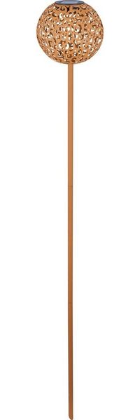 Dehner LED Solarleuchte Solarstab Kugelleuchte Lagos, warmweiß, Ø 16 cm, Höhe 120 cm, Warmweiß, Dekostab in Rostoptik, wetterfest, solarbetrieben
