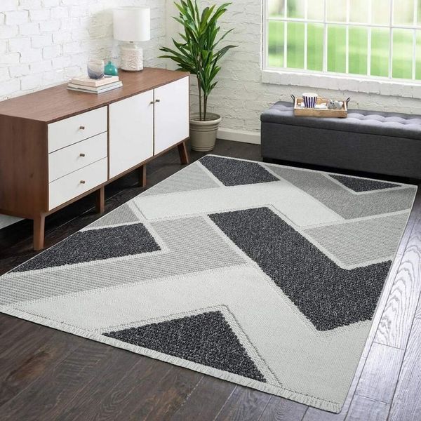carpet city Teppich Kurzflor Wohnzimmer - Grau - 200x290 cm - Teppiche Fransen Boho-Style - Geometrisches Muster - Schlafzimmer, Esszimmer