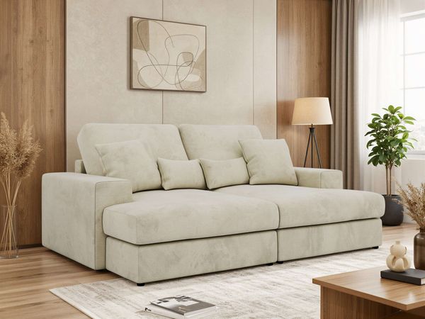 3-Sitzer Sofa ANERA, Sofa mit extra tiefer Sitzfläche, Loungesofa, Polstersofa, komfortables Sofa, T28-Schaum, modernes Design - Beige Velvet