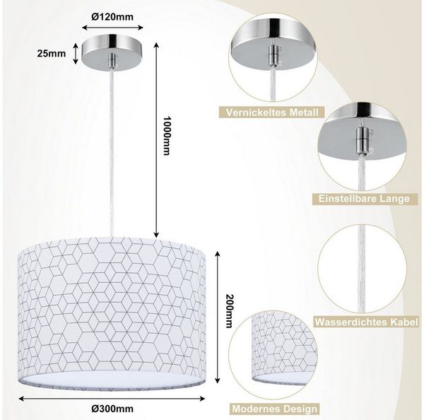 Zedelmaier Pendelleuchte Hängelampe hängend Deckenlampe E27x1/Max. 40 W, ohne Leuchtmittel, Geeignet für Esszimmer Wohnzimmer Schlafzimmer Flur