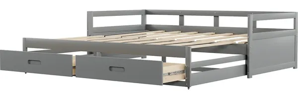 Schlafsofa, 90x200 cm/180x200 cm, Ausziehbett mit Bettfunktion, inkl. Lattenrost und Schubladen, Holzbett, Holz Bild 6